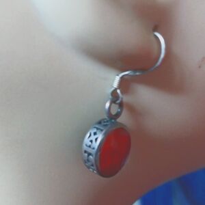 Rare Silpada Sterling Silver Open Work Red Stone Earrings Filagree